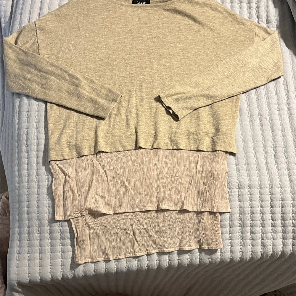 Light Beige Layered Long Sleeve Sweater